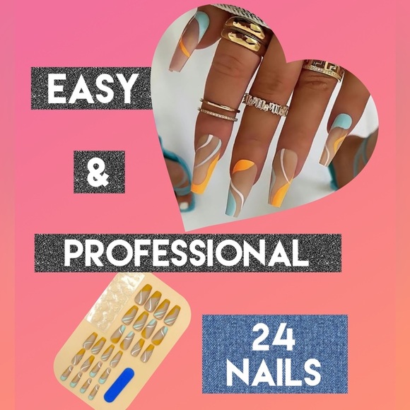 Acrylic Long Tapered Square Tip Skin Tone Art Swirl Manicure Professional Nails - Picture 2 of 6